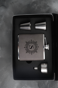 Leather Flask Gift Set